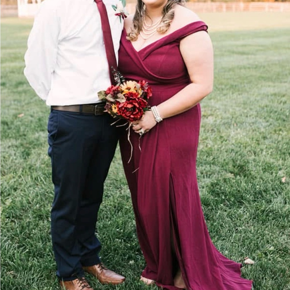 Elegant Burgundy Off-Shoulder Gown
